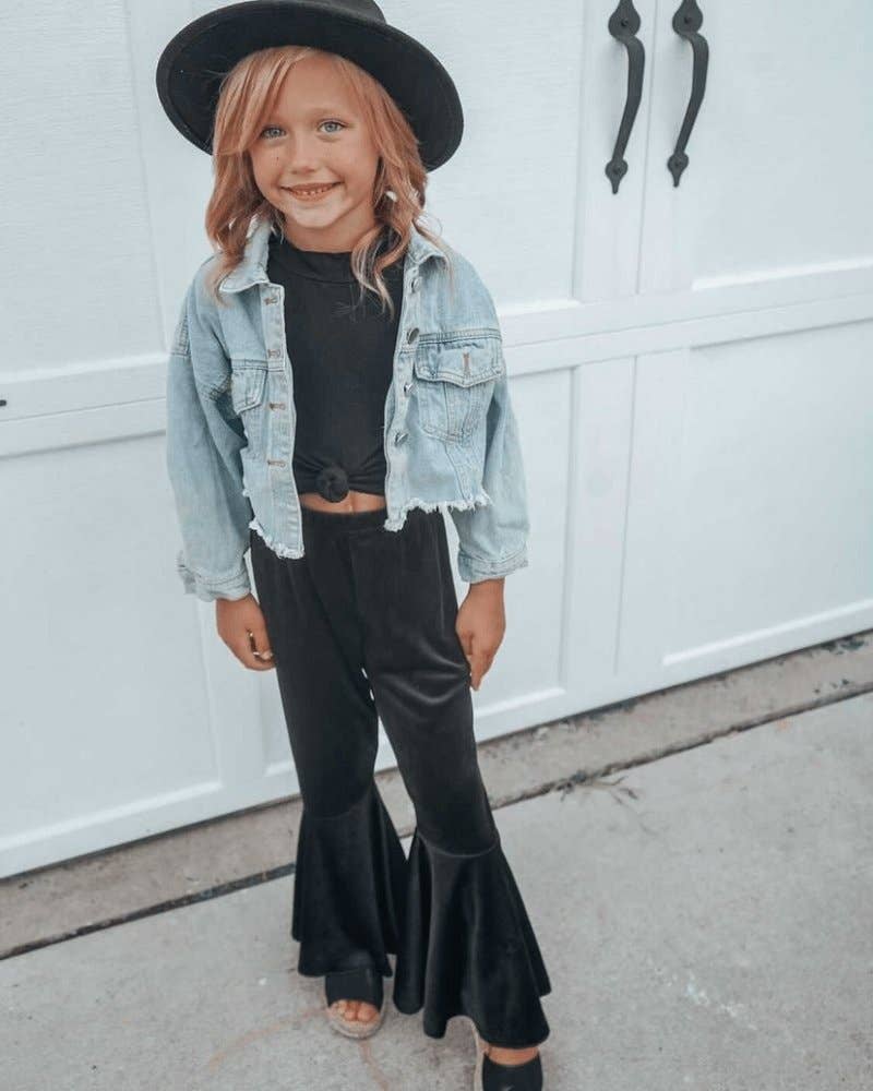 Lina Velour Bell Bottoms - Black