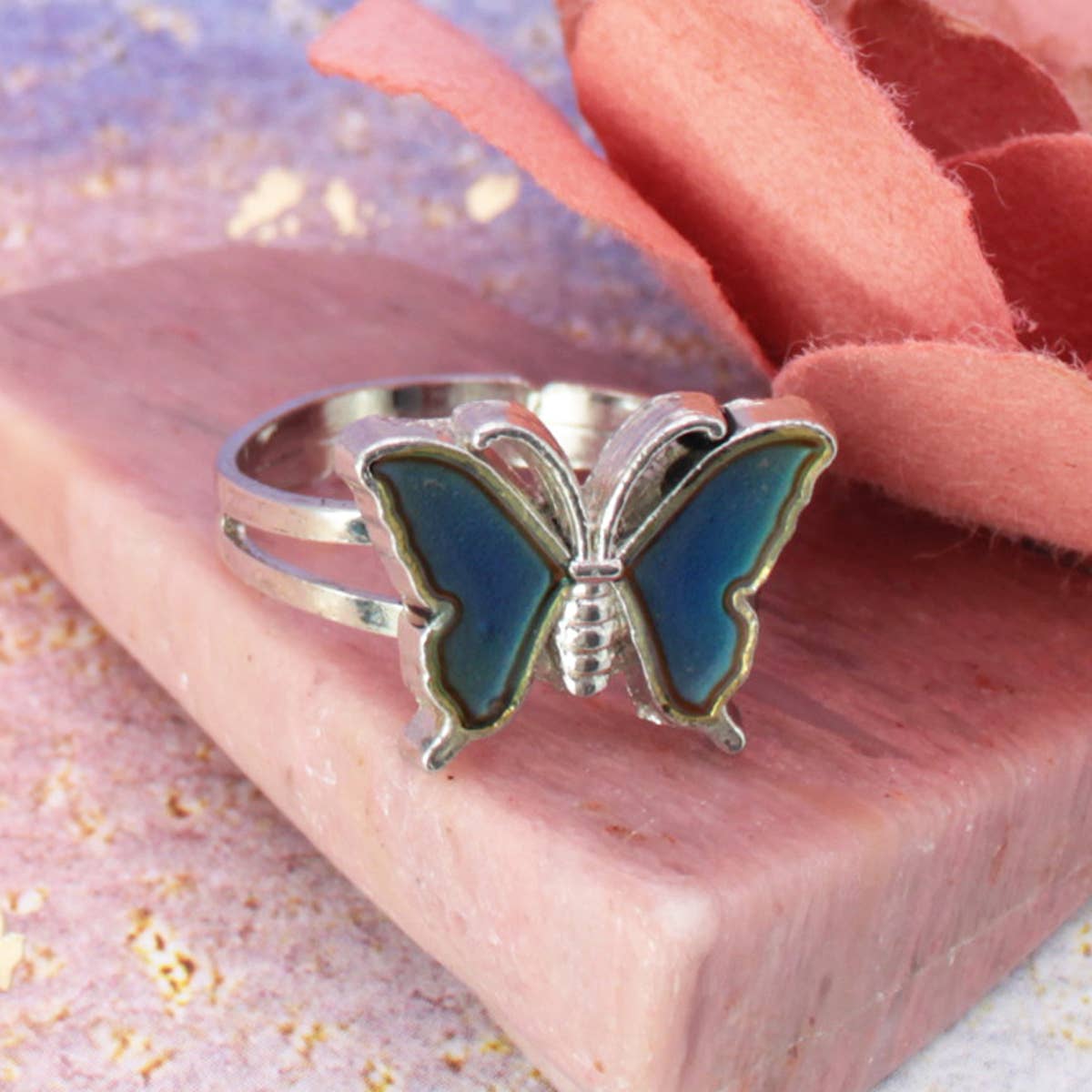 Retro Vibes Silver Butterfly Mood Ring