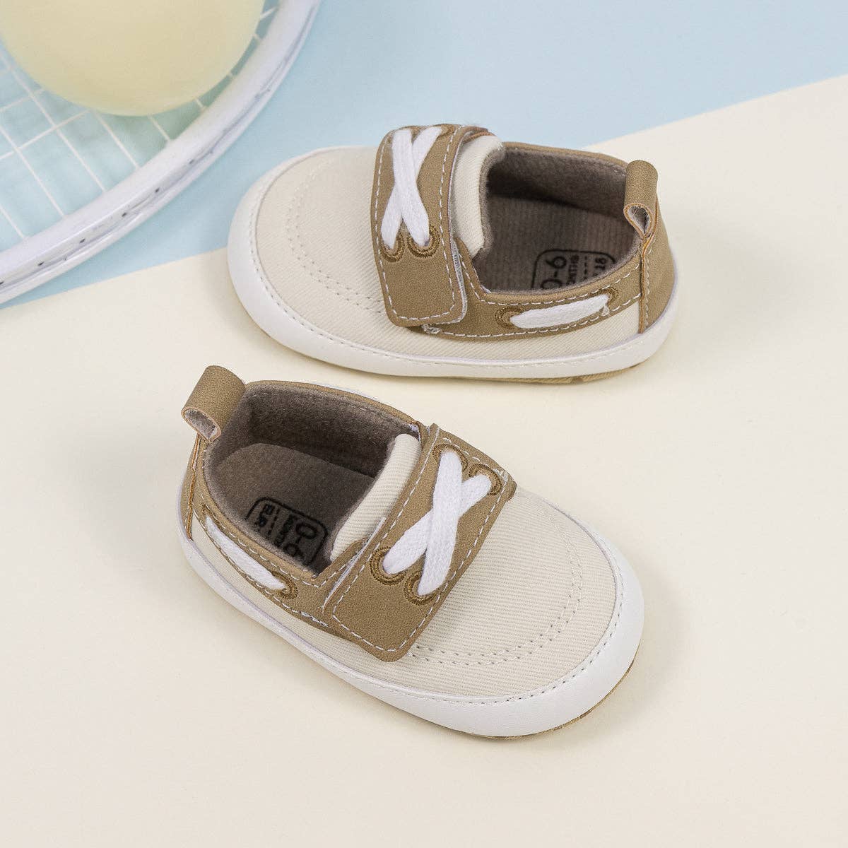 Cream Canvas and Pleather Baby Shoes