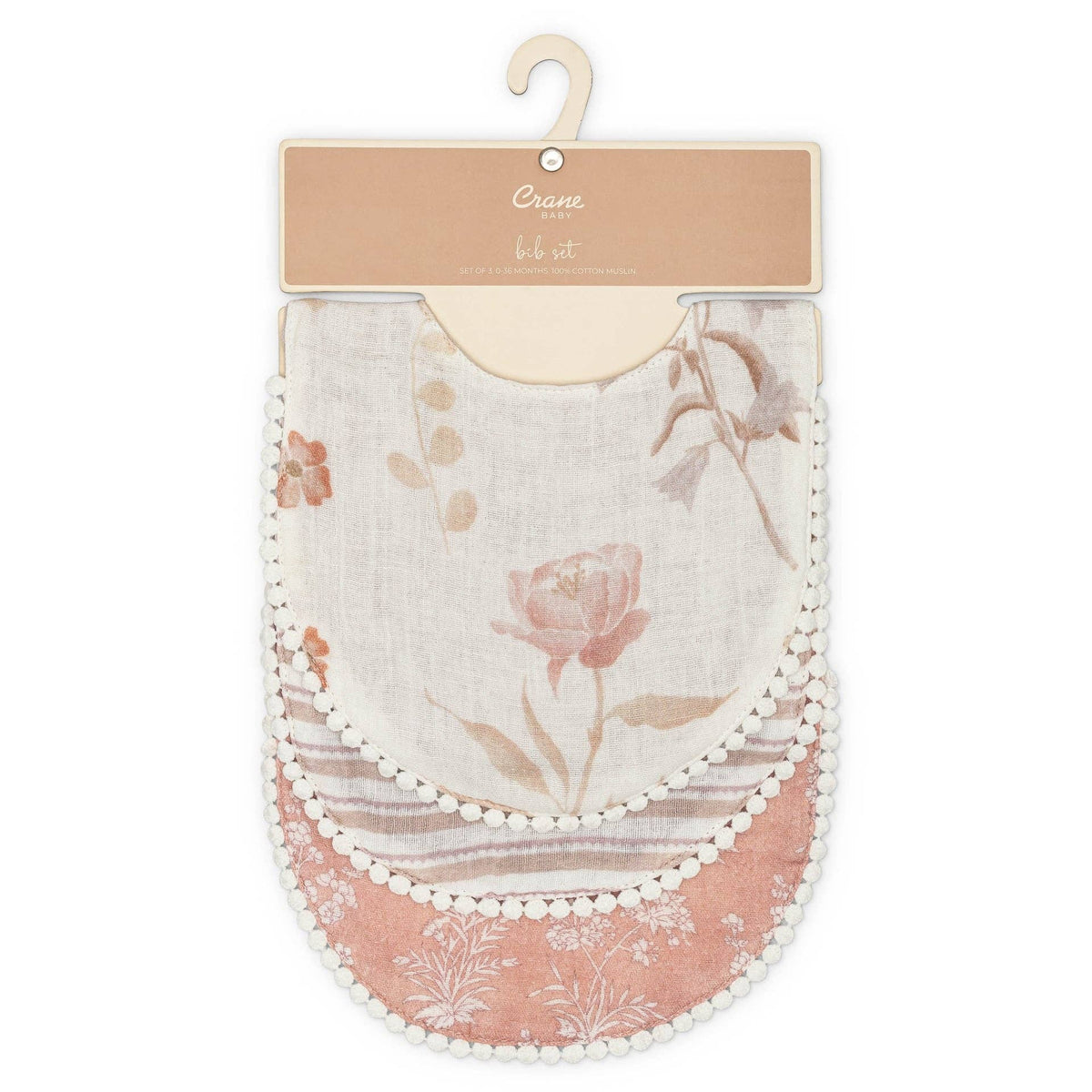 Violet Floral Cotton Baby Bib Set (3 Pack)