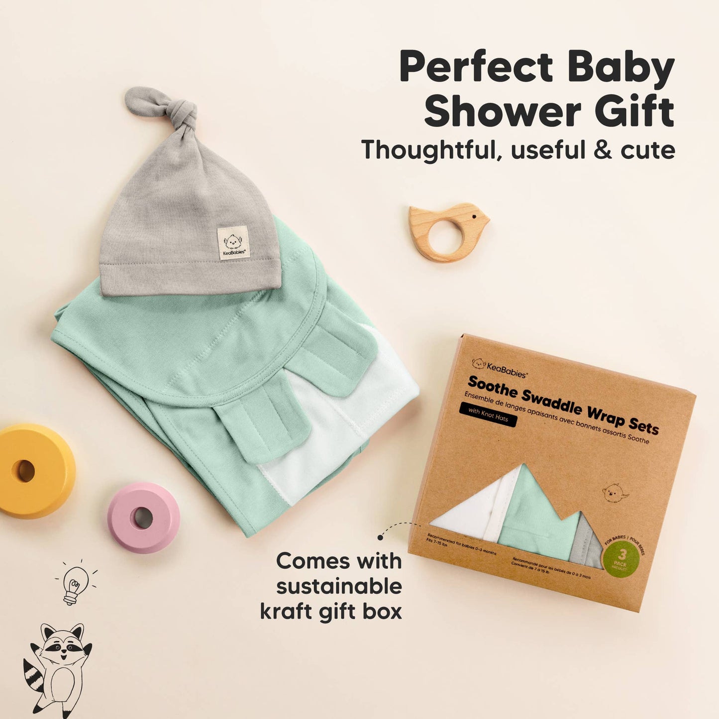 3-Pack Soothe Baby Swaddles 0-3 Months with Knot Hat