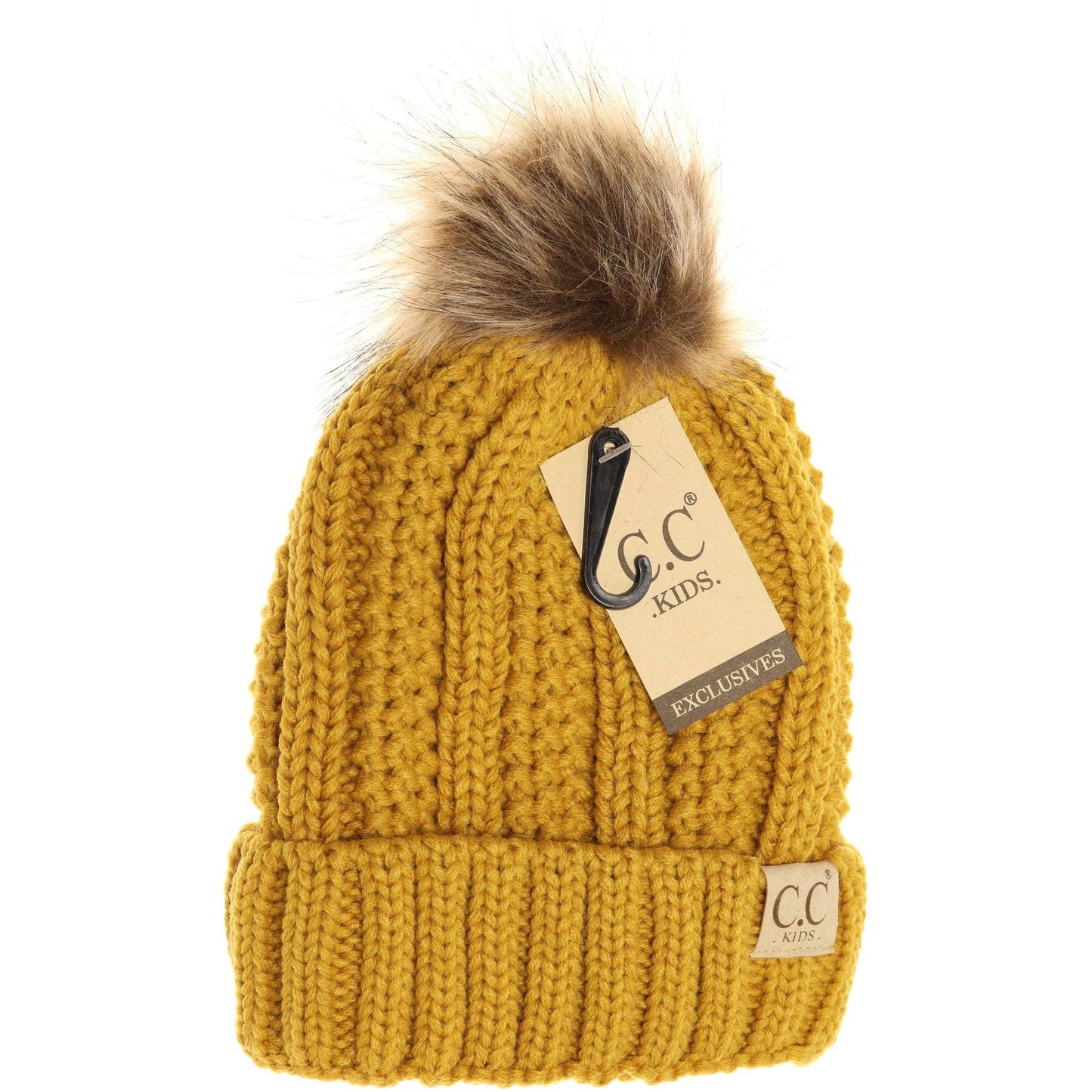 Kids Fuzzy Lined Fur Pom CC Beanie KIDS