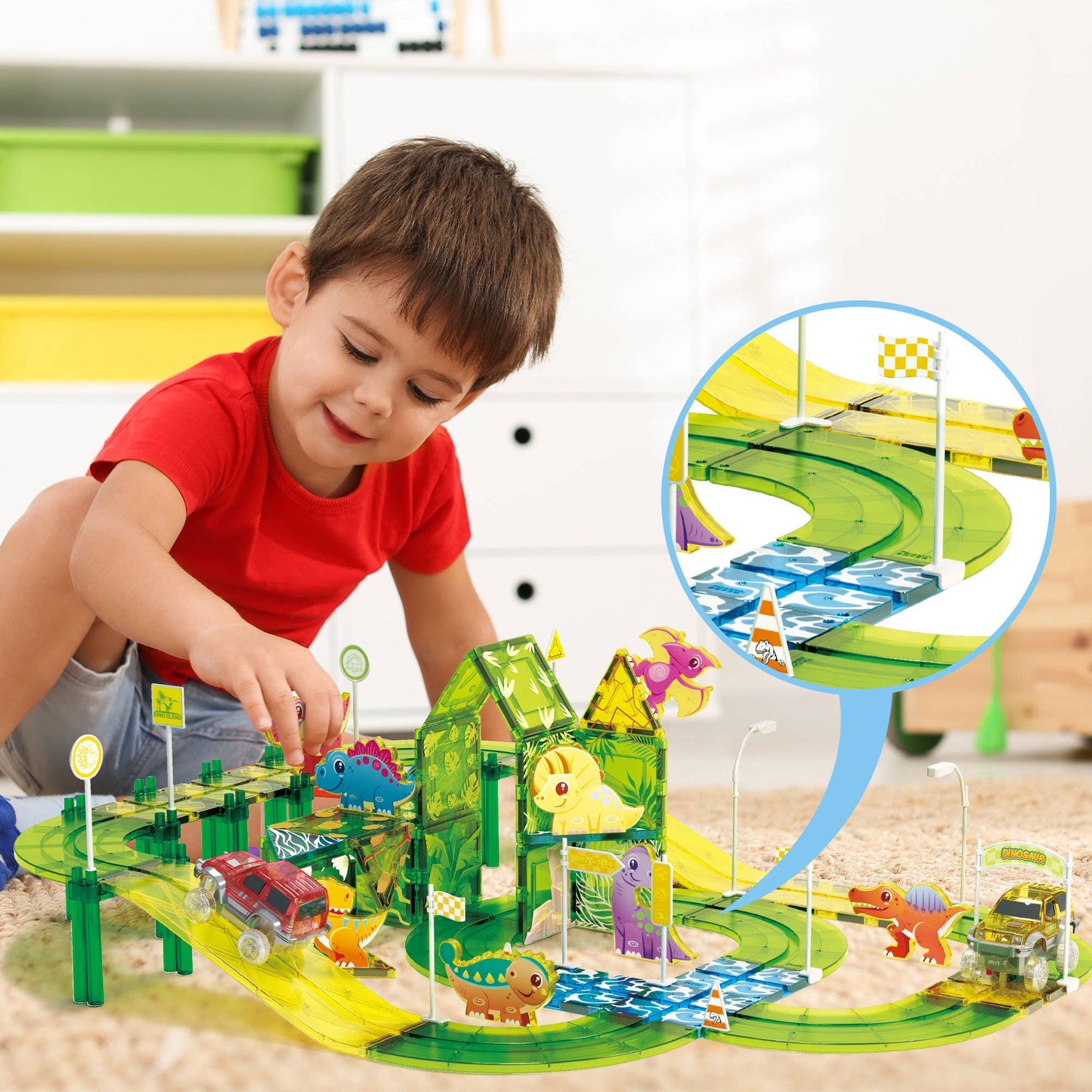 PicassoTiles 89pc Dinosaur Race Track Building Set
