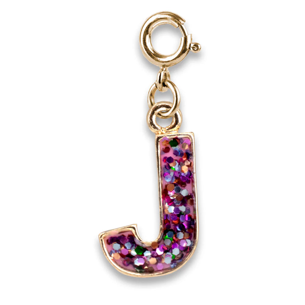 Gold Pink Glitter Letter J Charm