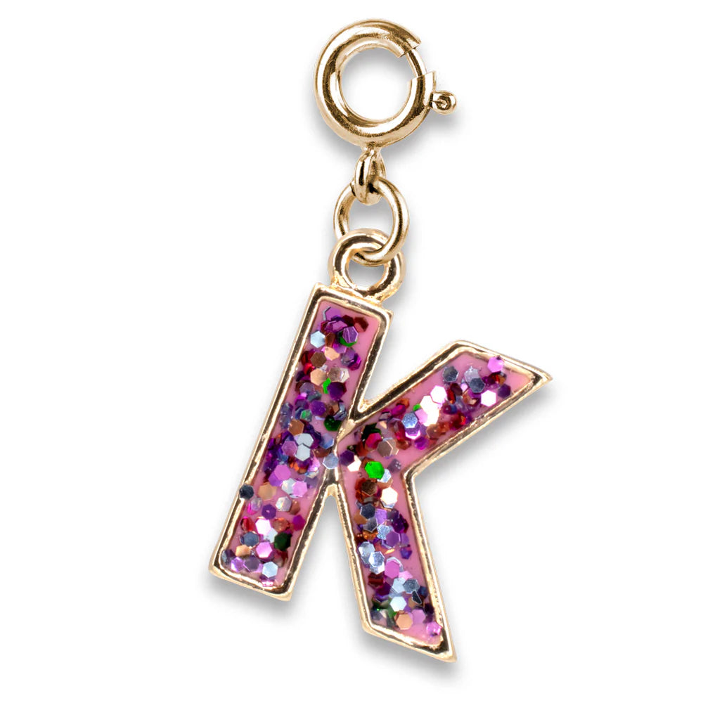 Gold Pink Glitter Letter K Charm