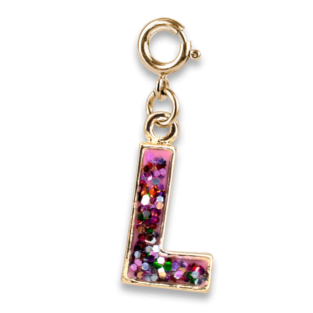 Gold Pink Glitter Letter L Charm