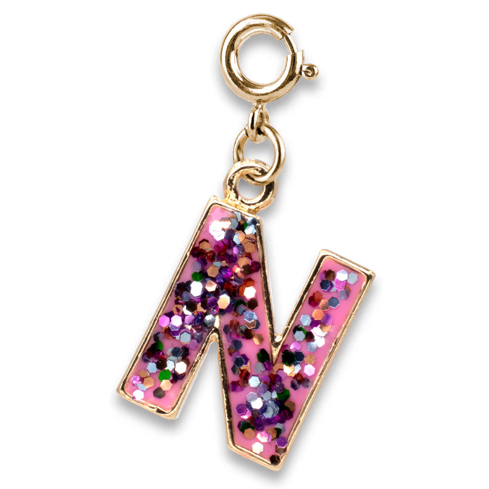 Gold Pink Glitter Letter N Charm