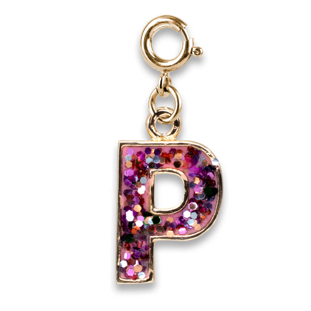 Gold Pink Glitter Letter P Charm