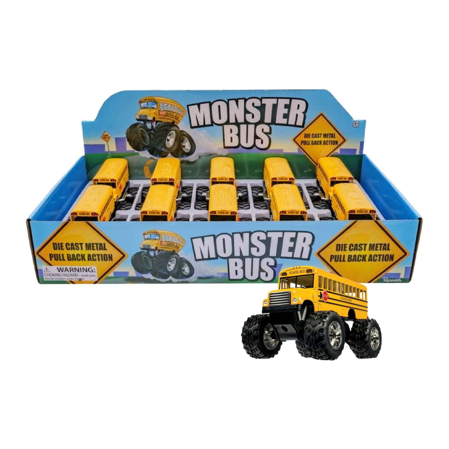 Monster School Bus, Pull Back Action, Die-Cast