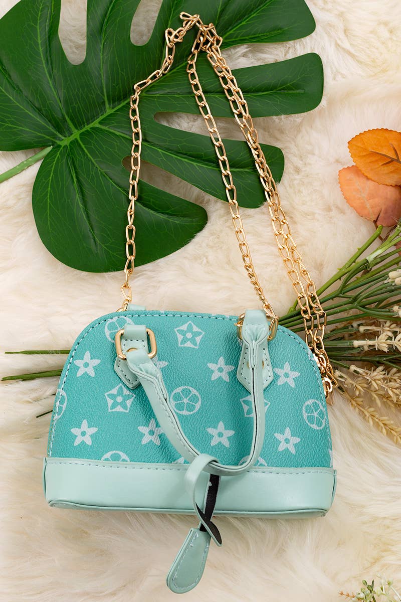 AQUA STAR PRINTED HALF MOON CROSSBODY PURSE