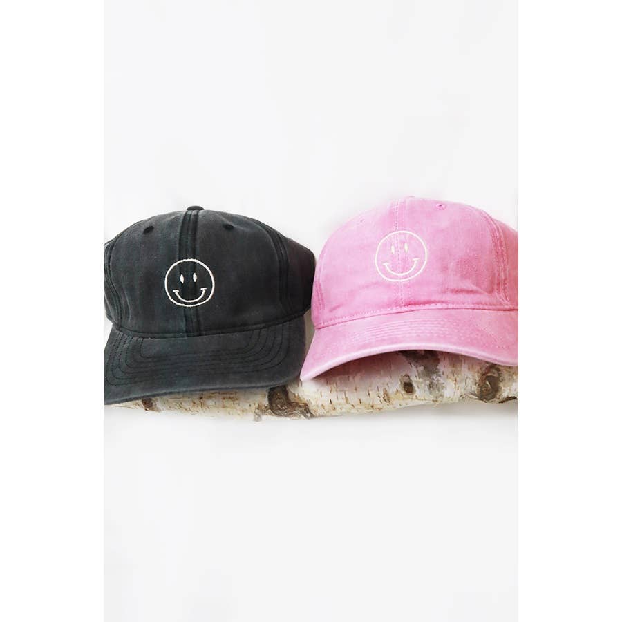 Smile Face Embroidered Washed Baseball Cap