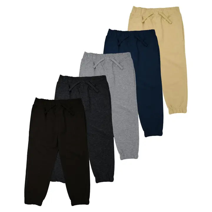 Toddler's French Terry Jogger Pants With Pockets in Black, Grey, Navy, Charcoal, or Warm Sand