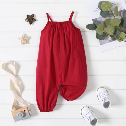 100% Cotton Baby Girl Sleeveless Spaghetti Pants Overalls