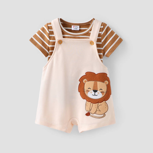 Baby Boy 2pcs Stripe Tee and Lion Print Overalls