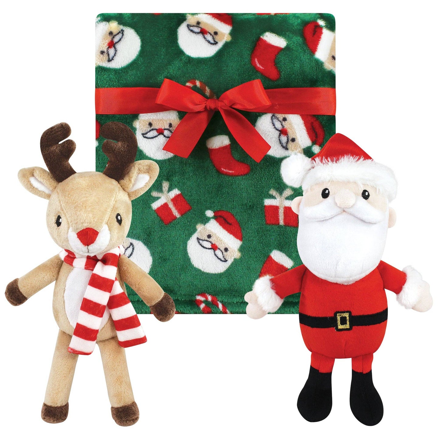 Rudolph And Santa Plush Blanket with Toy