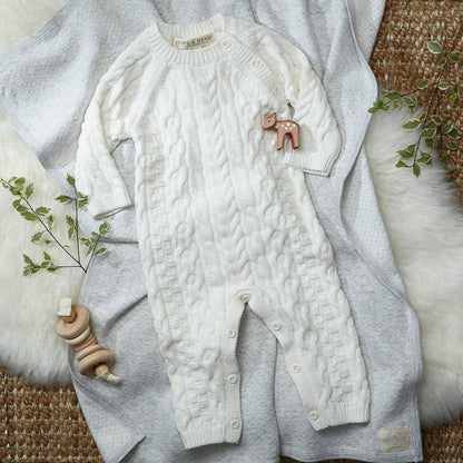 Soft White Organic Cable Knit Sweater Romper