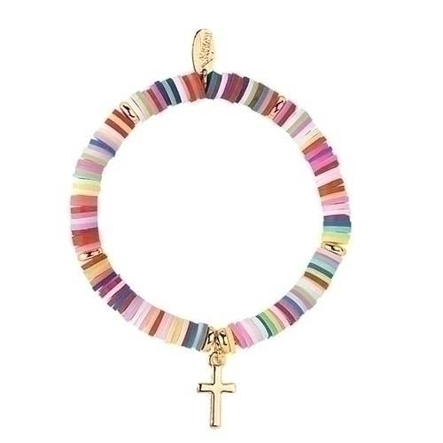 6 L Heishi Cross Bracelet Stretch