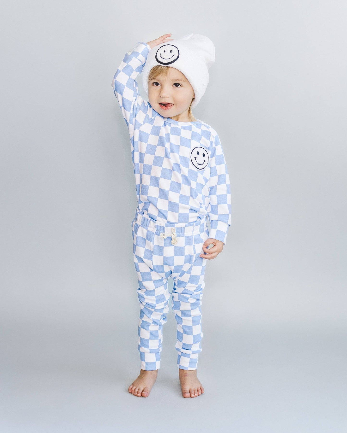 Checkered Smiley Lounge Set | Blue