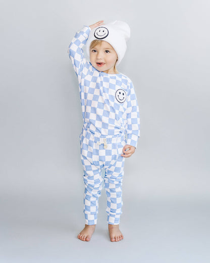 Checkered Smiley Lounge Set | Blue
