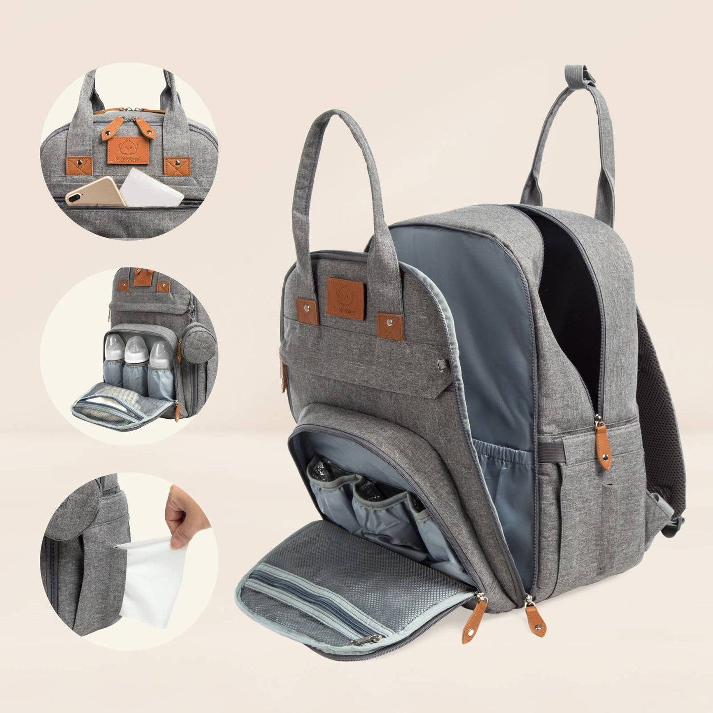 KeaBabies Rove Diaper Backpack (Classic Gray)