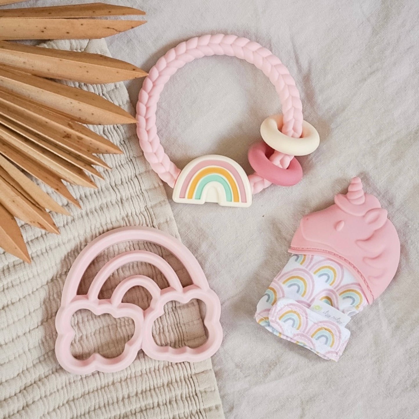 Chew Crew™ Silicone Baby Teethers: Light Pink Unicorn