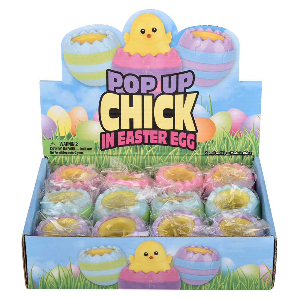SQUEEZY POP UP HATCHING CHICK 3"     12/DISP