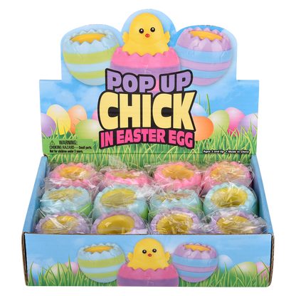 SQUEEZY POP UP HATCHING CHICK 3"     12/DISP