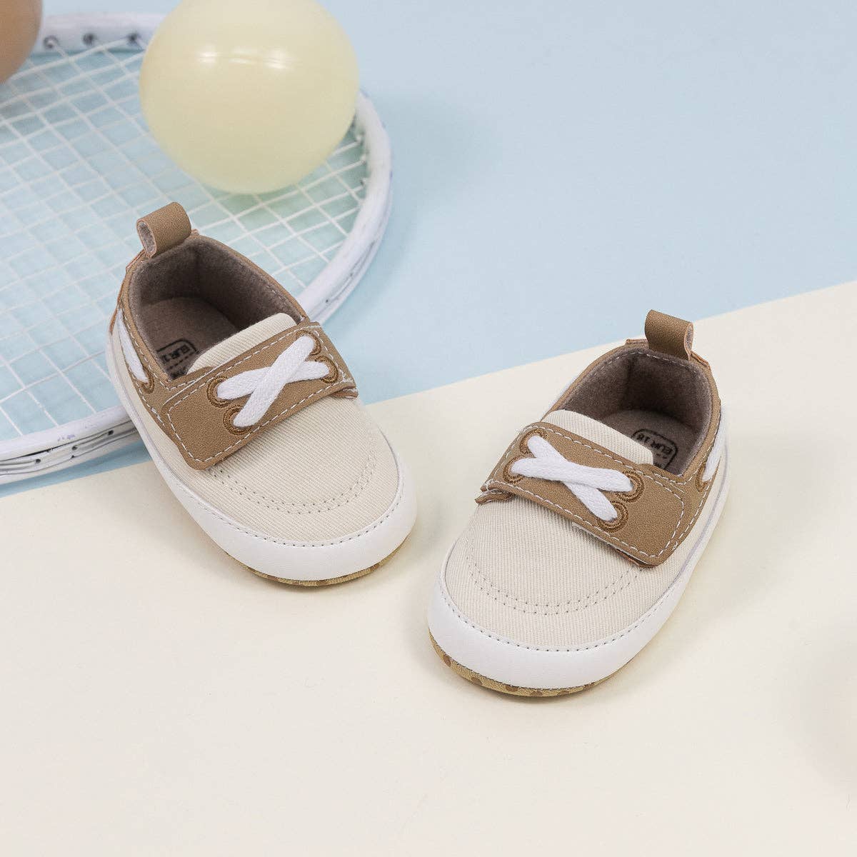 Cream Canvas and Pleather Baby Shoes