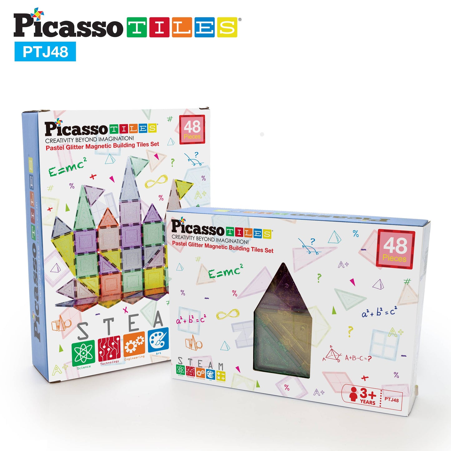 PicassoTiles 48pc Glitter Magnetic Tile Building Set
