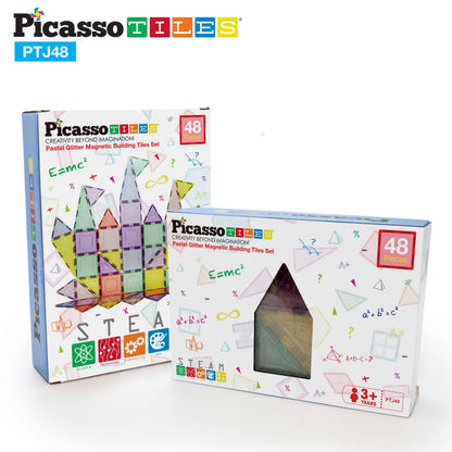 PicassoTiles 48pc Glitter Magnetic Tile Building Set