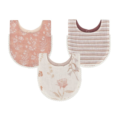 Violet Floral Cotton Baby Bib Set (3 Pack)