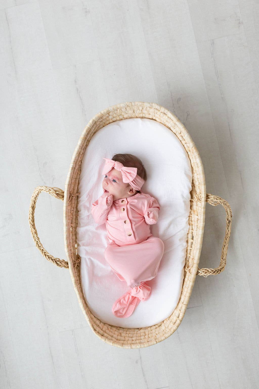 Newborn Knotted Baby Gown, Bow, and Hat Set