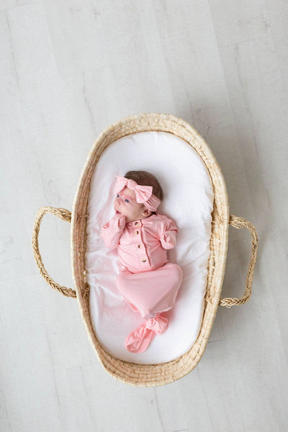 Newborn Knotted Baby Gown, Bow, and Hat Set