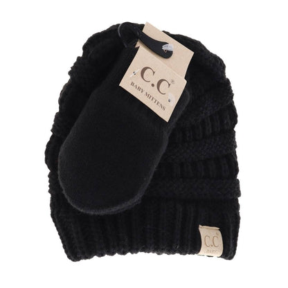 C.C BABY Solid Beanie with Mittens - Knit Hat  BabySet-Navy