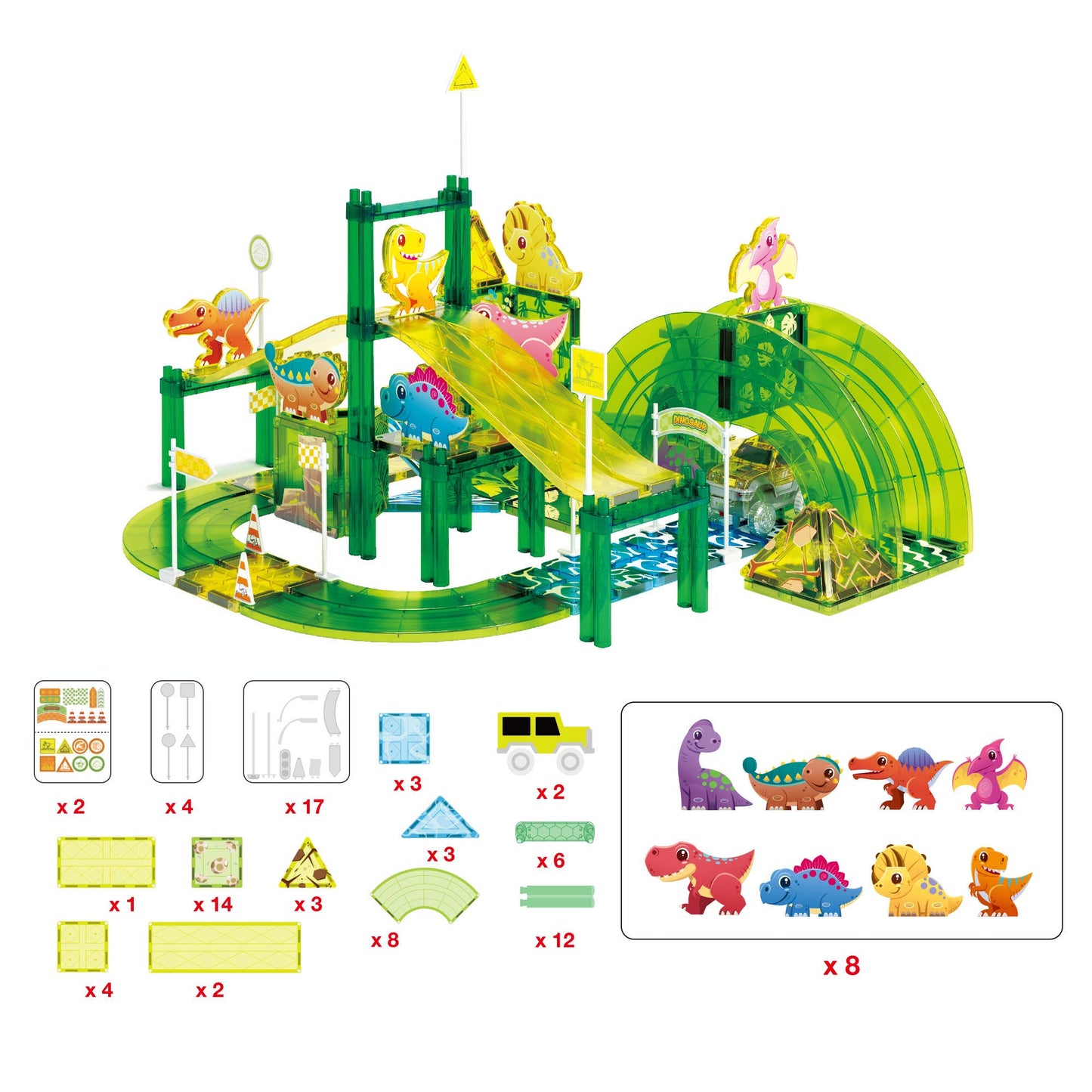 PicassoTiles 89pc Dinosaur Race Track Building Set