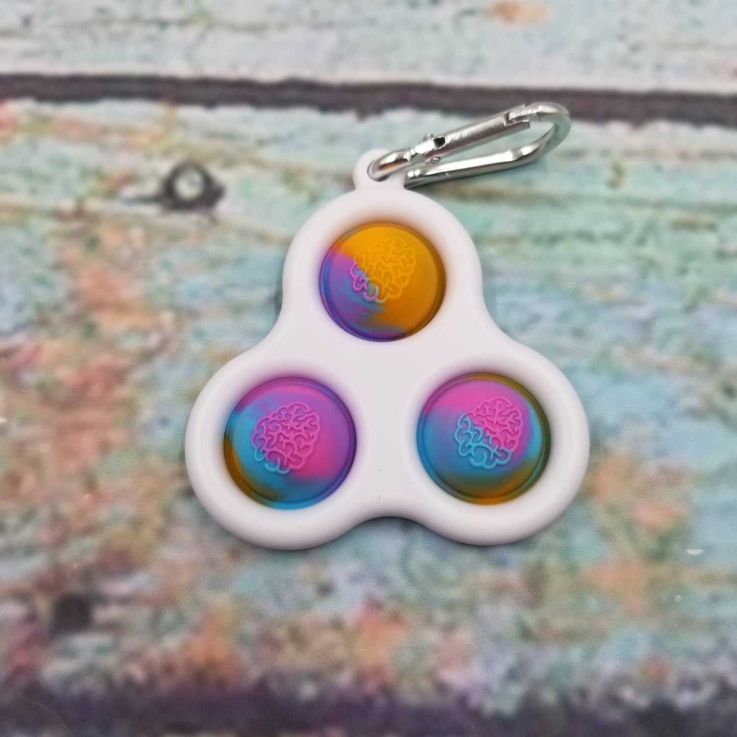 Pop Triple Dimple Keychain Fidget Sensory Toy: Orange-Blue-Pink