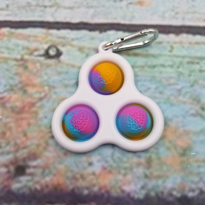 Pop Triple Dimple Keychain Fidget Sensory Toy: Orange-Blue-Pink