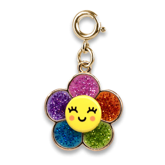 Gold Glitter Happy flower charm