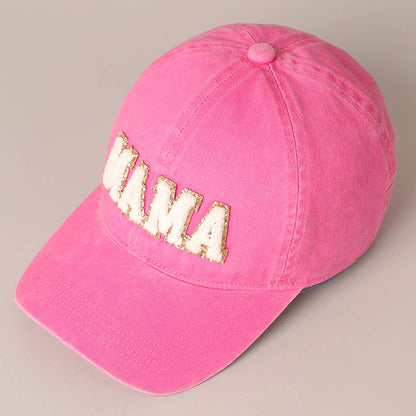 MAMA Chenille Letter Patch Cotton Baseball Cap: One Size / LIGHT BLUE