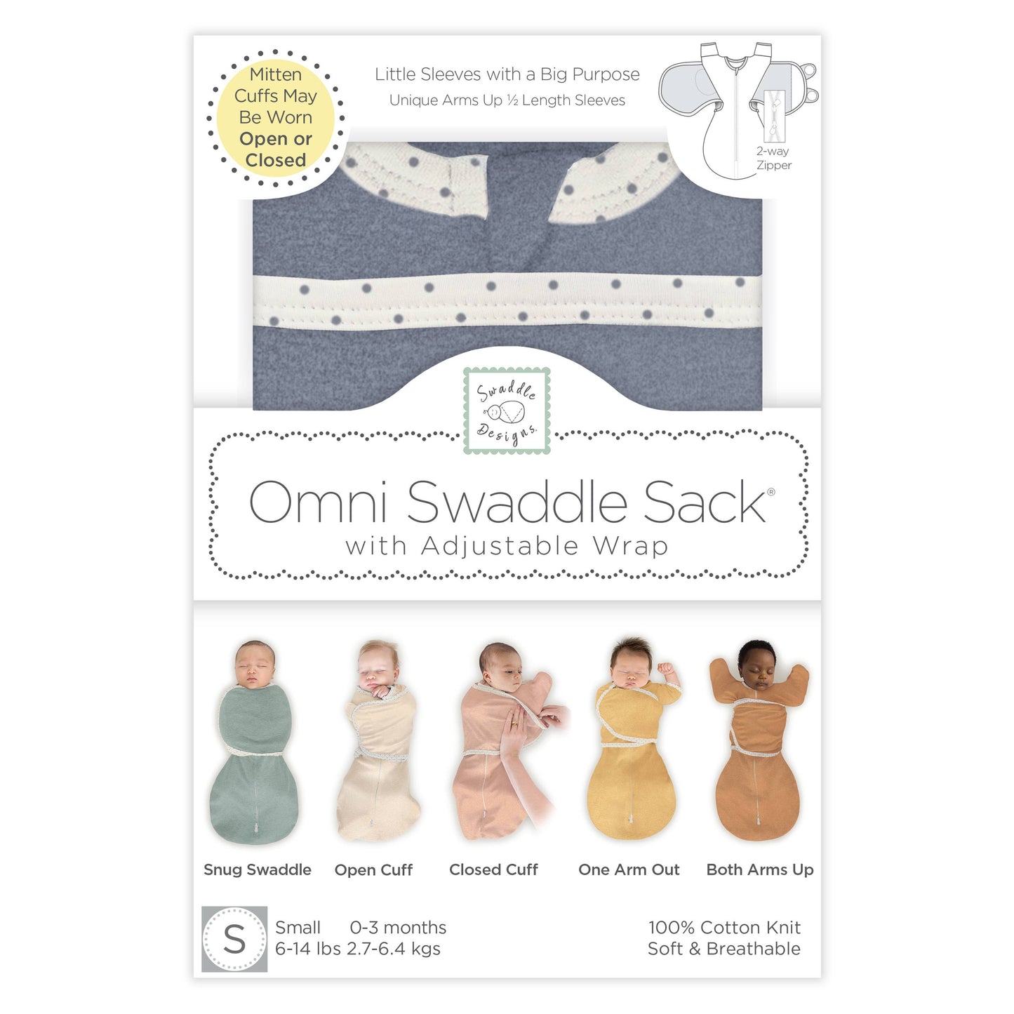 Omni Swaddle Sack, Heathered Denim, S, 6-14 lbs