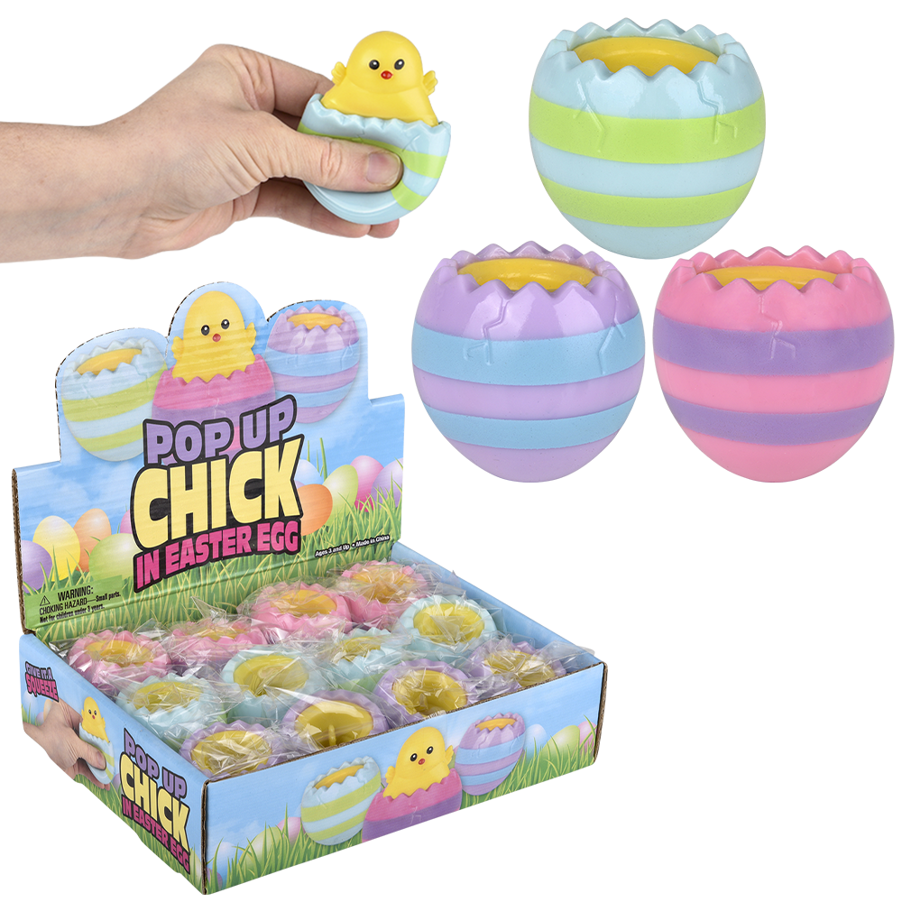 SQUEEZY POP UP HATCHING CHICK 3"     12/DISP