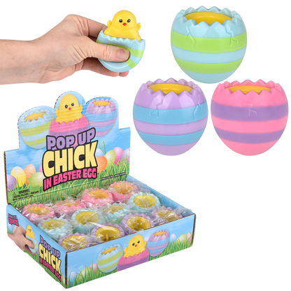 SQUEEZY POP UP HATCHING CHICK 3"     12/DISP