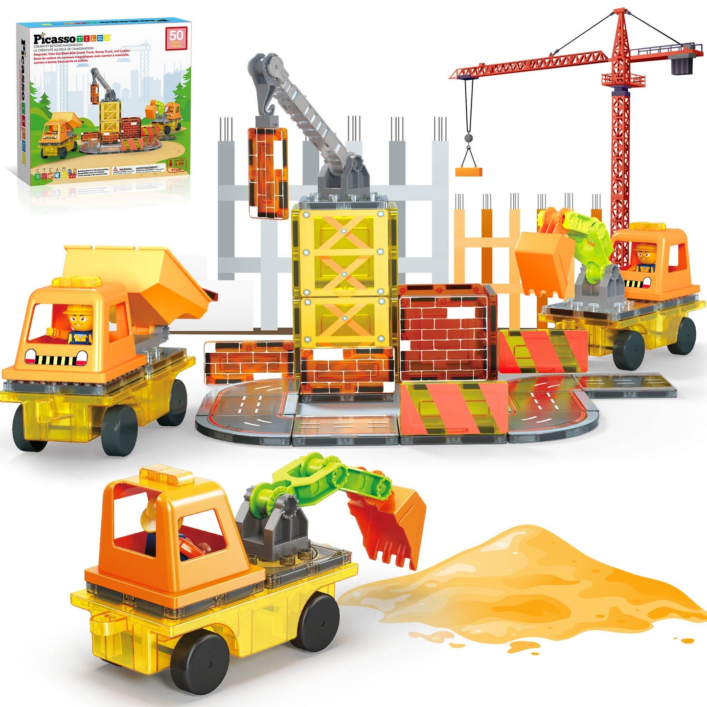 PicassoTiles 50pc Construction Magnetic Tile Building Set