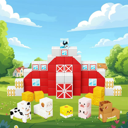 PicassoTiles 72pc Magnet Cube Farm House Theme PMC03
