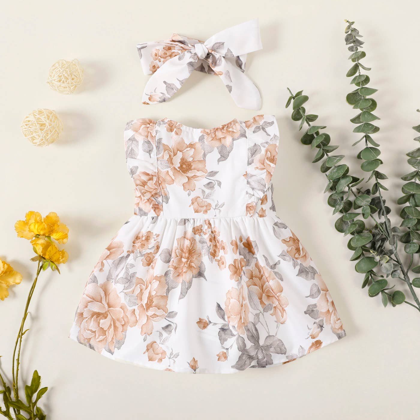 2pcs Baby Girl Sleeveless Floral Sweet Dress