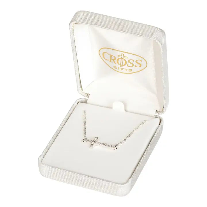 Sideways CZ Cross Necklace