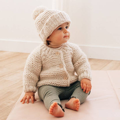 Natural Garter Stitch Cardigan Sweater: 6-12 months