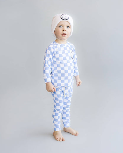 Checkered Smiley Lounge Set | Blue