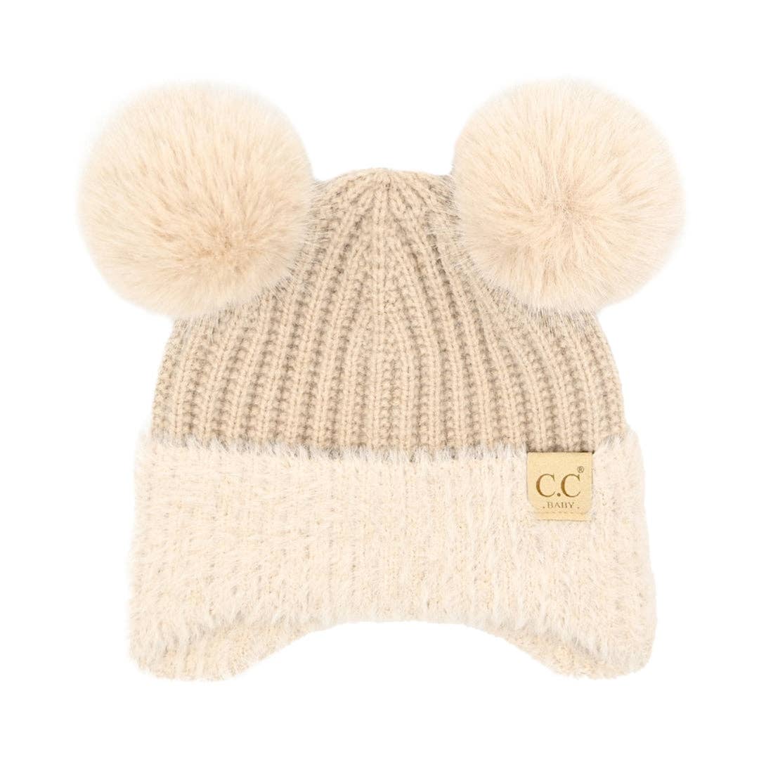 BABY Fur Earflap Double Pom C.C Beanie