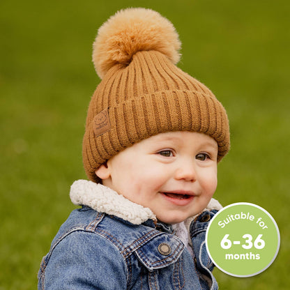 KeaBabies 2-Pack Pom Knitted Beanie: Fawn